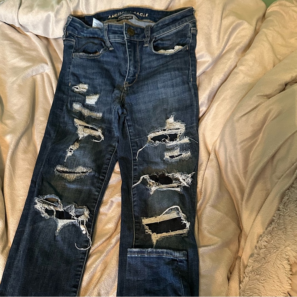 American Eagle next level stretch, dark wash, size 4 long, jeans